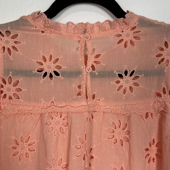 Entro Cotton Eyelet Embroidered Short Sleeve Top Blouse In Peach Size M - Picture 5 of 10